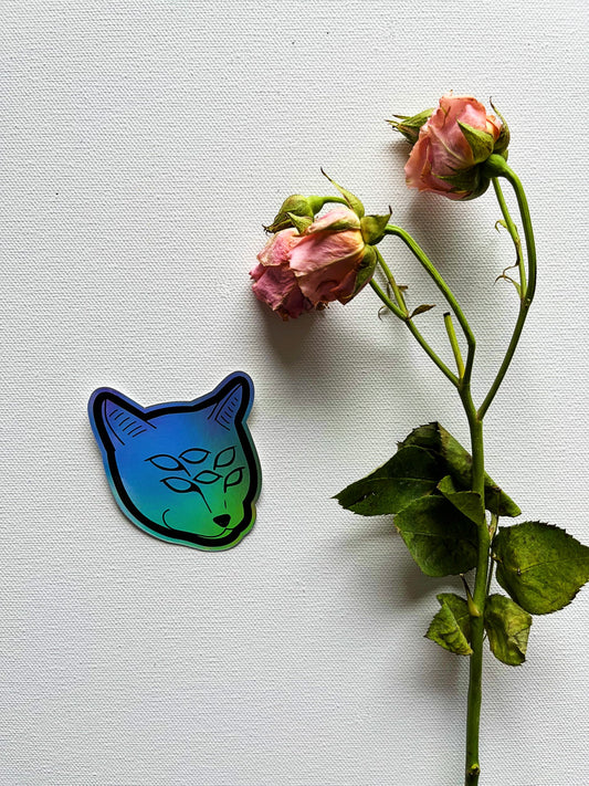 Holographic Six-Eyed Cat Vinyl Sticker